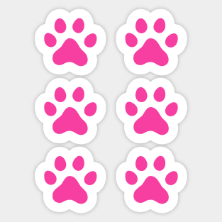 Hot pink paw print stickers, set of six Sticker